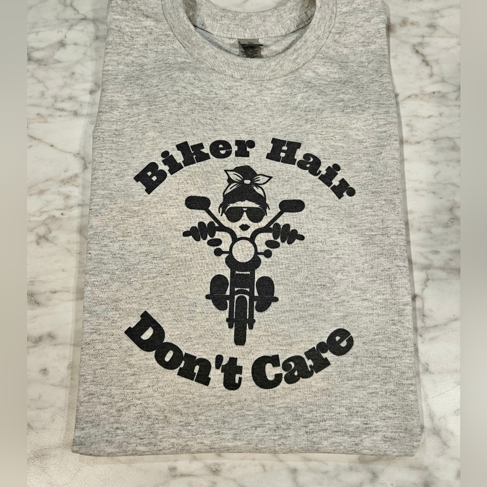 Biker hair don't care shirt cute motorcycle riding rider popular trending
